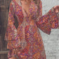 Women's Elegant Paisley Print V-Neck Flared Sleeve Dress