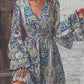 Women's Elegant Paisley Print V-Neck Flared Sleeve Dress