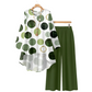Modern Print Long Sleeve Blouse and Trousers Outfit