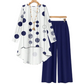 Modern Print Long Sleeve Blouse and Trousers Outfit