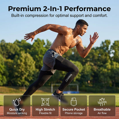 🏃‍♂️ 50% OFF NOW!💨 Men's 2-in-1 Running Tights with Shorts – Compression & Quick-Dry – Sports Leggings with Phone Pocket 📱