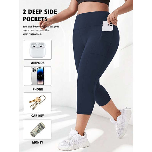 Női magas derekú capri leggings zsebekkel