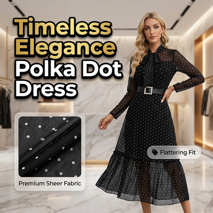 Elegáns pöttyös nyakkendős midi ruha