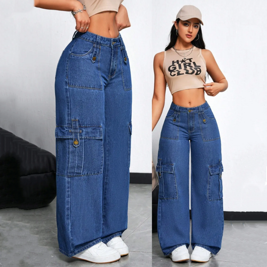 🔥 TREND-DEAL: Elegáns széles szárú cargo farmer [Csak ma -48%] 👖