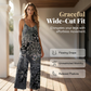 Női nyomott mintás, spagettipántos, széles szárú jumpsuit
