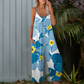 Női nyomott mintás, spagettipántos, széles szárú jumpsuit