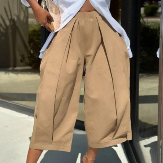 Women's Casual Pleated Wide-Leg Cropped Pants