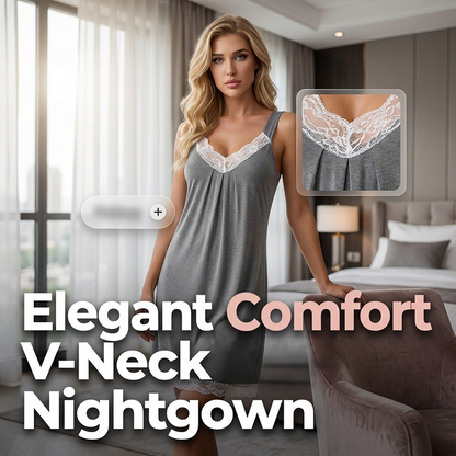 Women's Lace Trim V-Neck Nightgown Slip Dress