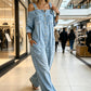 Laza szabású, széles szárú overall jumpsuit zsebekkel