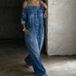 Laza szabású, széles szárú overall jumpsuit zsebekkel