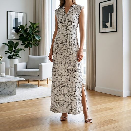 👗30% KEDVEZMÉNY!🔥Női ujjatlan, V-nyakú maxiruha oldalhasítékkal