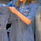 Női kék, slim fit, galléros, gombos farmer ruha