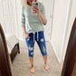 🏆LAST DAY SALE 50% OFF🔥Women's Distressed Drawstring Denim Capri Pants