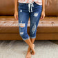 🏆LAST DAY SALE 50% OFF🔥Women's Distressed Drawstring Denim Capri Pants