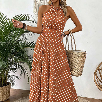 🍊👗Retró pöttyös nyakpántos ruha