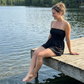 Női vállpánt nélküli csőruha nyári strandruha ráncolt body