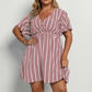 Plus Size Függőleges Csíkos V-nyakú Ruha