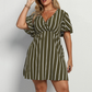 Plus Size Függőleges Csíkos V-nyakú Ruha