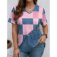 Women‘s Chic Denim Print V-Neck Tee