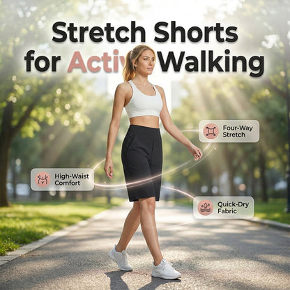 ✨ Női sztreccs sétáló rövidnadrág – 4-irányú sztreccs, magas derekú, térdig érő 🚶‍♀️