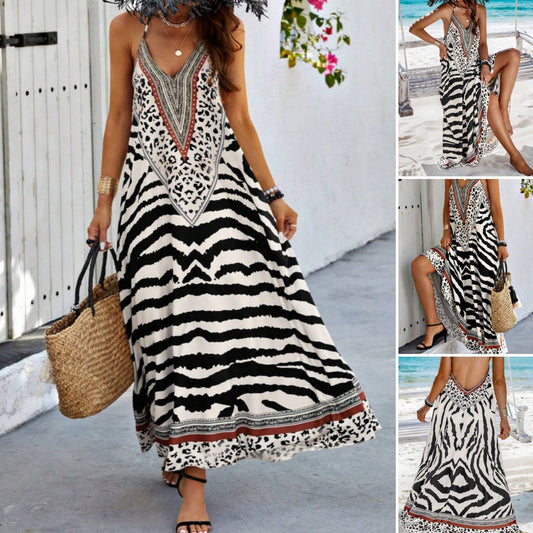 Zebra Leopárdmintás Slip Maxi Ruha