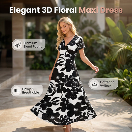 Elegáns 3D virágmintás maxiruha