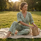 Női elegáns V-nyakú nyomott jumpsuit