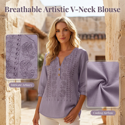 ⌛Limited-time offer-Women's Artistic Style Breathable Short Sleeve Top