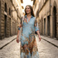 👗Elegáns retró nyomott maxiruha – V-nyakú gombolással, folyós szabással, bohém stílusban 🌸