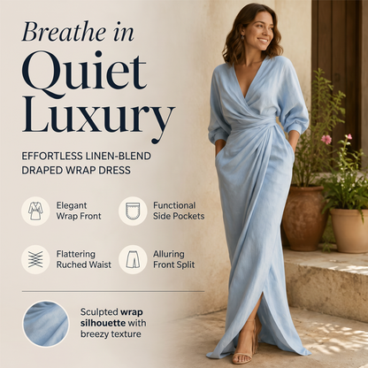 Női elegáns V-nyakú wrap maxi ruha
