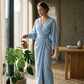 Női elegáns V-nyakú wrap maxi ruha
