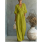 Női V-nyakú, magas derekú, széles szárú jumpsuit