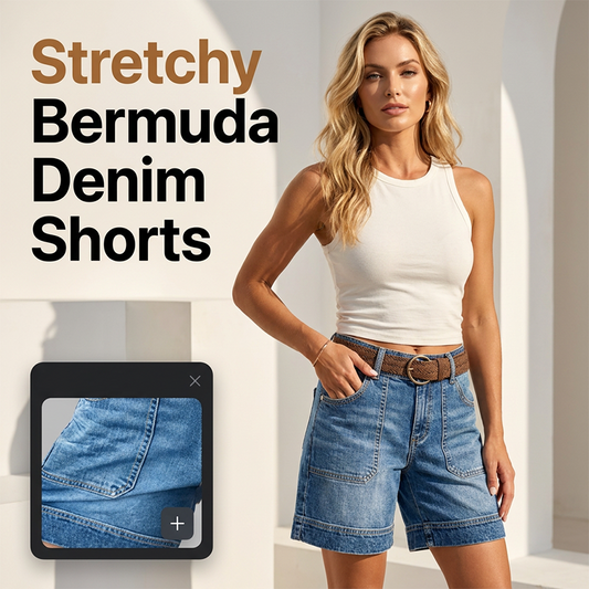 🩳 Női közepes derekú Bermuda farmernadrág zsebekkel
