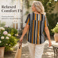 Women's V Neck Printed T-Shirt Casual Short Sleeve Pleated Top