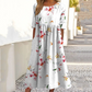 👗 Női elegáns virágmintás kerek nyakú hosszú ruha