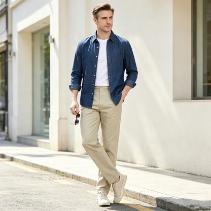 Férfi slim fit alkalmi nadrág rugalmas derékkal