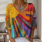 Női retró patchwork V-nyakú blúz