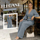 Elegáns V-nyakú, széles szárú jumpsuit övvel