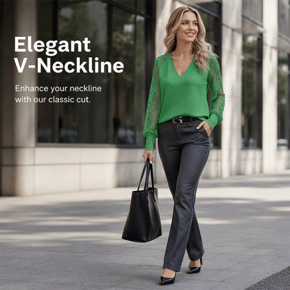 Női elegáns V-nyakú kötött pulóver