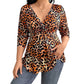 💥Női Plus Size Leopárdmintás V-nyakú Felső