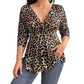 💥Női Plus Size Leopárdmintás V-nyakú Felső