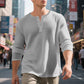 Trending Now⭐👕 Men's Waffle Knit Long Sleeve Henley Shirt – Classic Button Placket for Effortless Casual Style