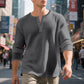 Trending Now⭐👕 Men's Waffle Knit Long Sleeve Henley Shirt – Classic Button Placket for Effortless Casual Style