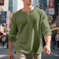 Trending Now⭐👕 Men's Waffle Knit Long Sleeve Henley Shirt – Classic Button Placket for Effortless Casual Style