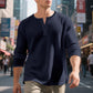 Trending Now⭐👕 Men's Waffle Knit Long Sleeve Henley Shirt – Classic Button Placket for Effortless Casual Style