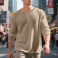 Trending Now⭐👕 Men's Waffle Knit Long Sleeve Henley Shirt – Classic Button Placket for Effortless Casual Style