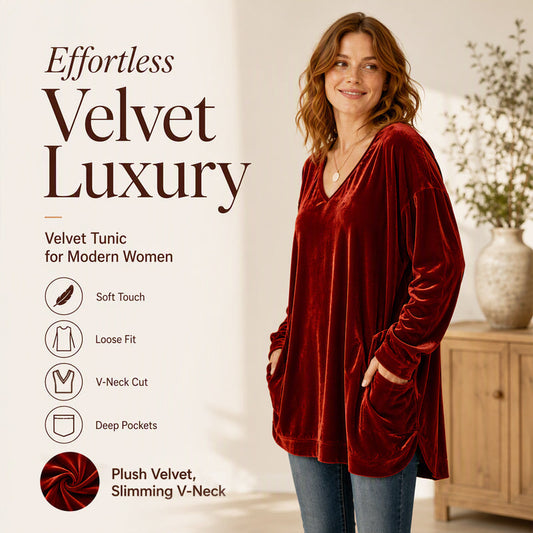 ☀️👚Szezonális Stílus - V-nyakú bársony blúz hosszú ujjakkal – Kényelmes melegség és elegáns csillogás hűvösebb napokra