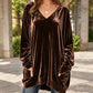 ☀️👚Seasonal Style - V-Neck Velvet Blouse with Long Sleeves – Cozy Warmth & Sophisticated Shine for Cooler Days