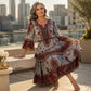 Női bohém V-nyakú réteges fodros ruha
