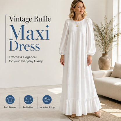 👗 Női fodros szegélyű hosszú ujjú maxiruha